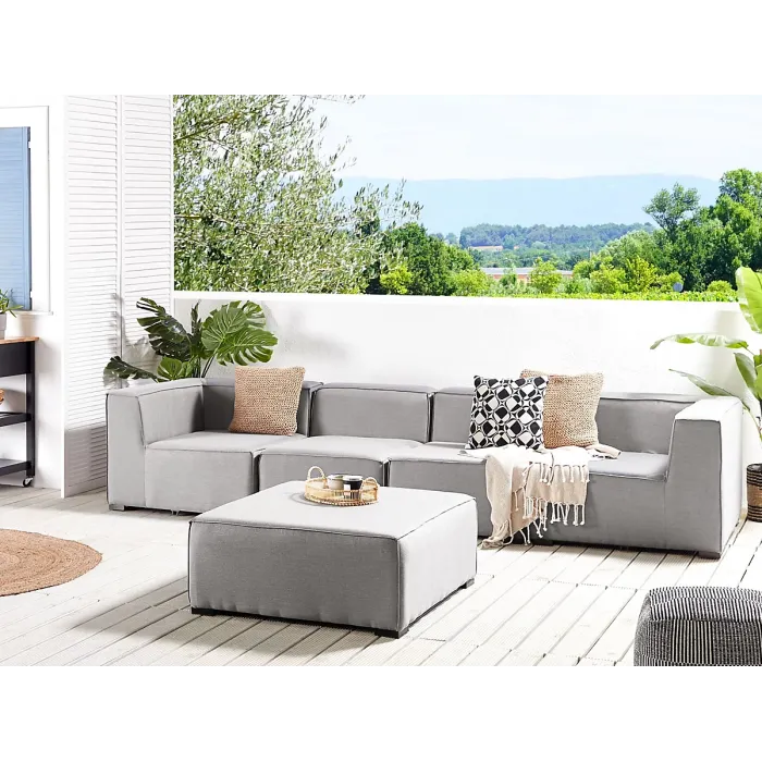 Garden Sofa with Ottoman 4 Seater AREZZO Modular Light Grey
