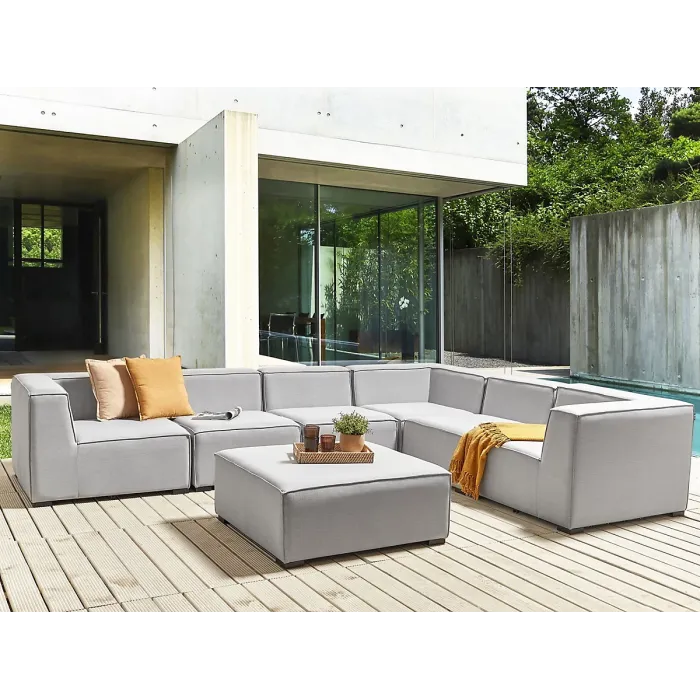 Garden Corner Sofa with Ottoman 7 Seater AREZZO Left Hand Modular Light Grey