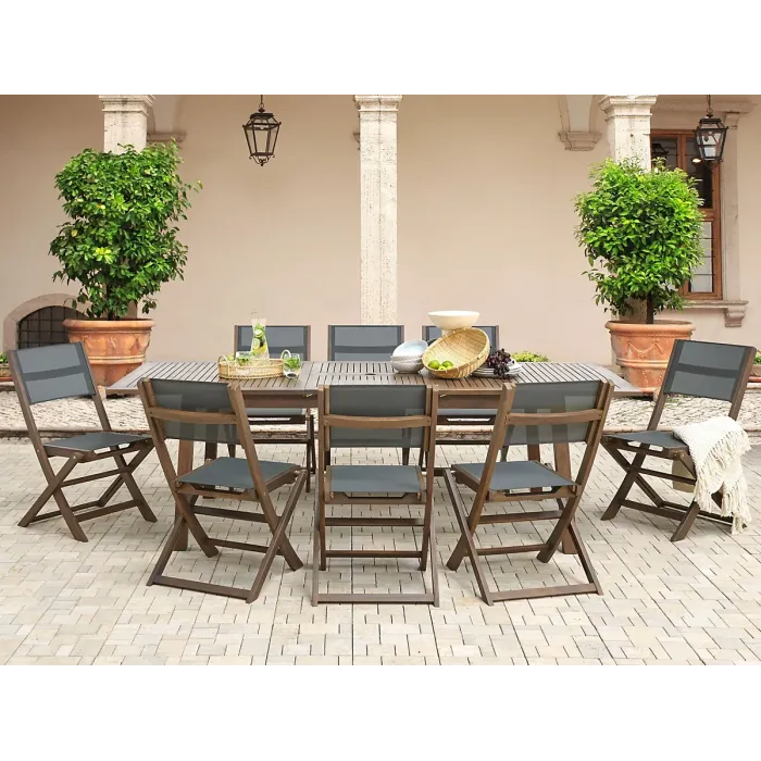 Garden Dining Set 8 Seater CESANA Acacia Wood Dark Brown