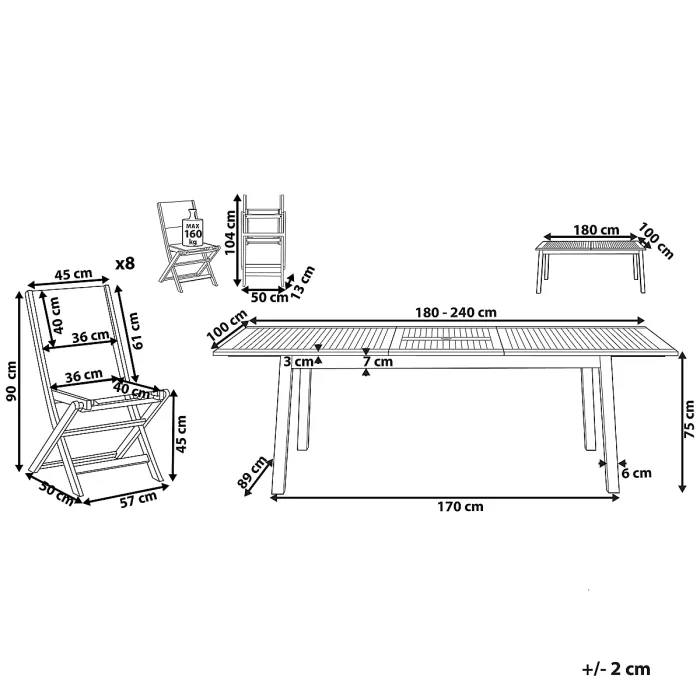 Garden Dining Set 8 Seater CESANA Acacia Wood Dark Brown