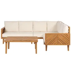 Garden Corner Sofa with Table 4 Seater BARATTI Left Hand Acacia Wood Brown