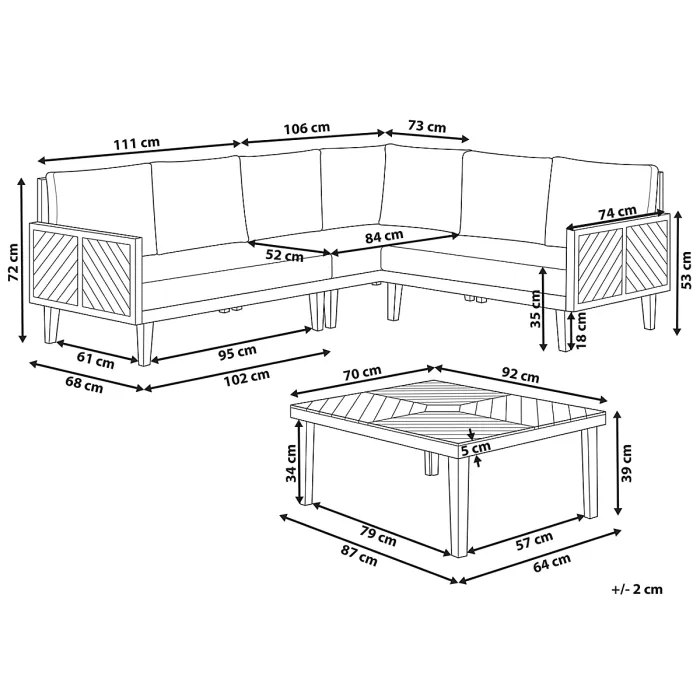 Garden Corner Sofa with Table 4 Seater BARATTI Left Hand Acacia Wood Brown