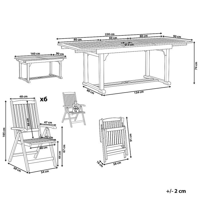 Garden Dining Set 6 Seater AMANTEA Acacia Wood Dark Brown