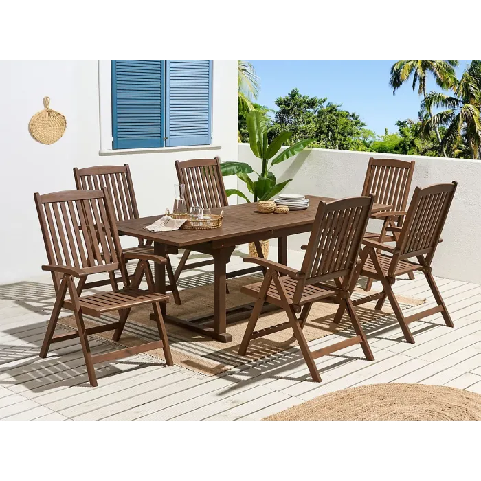 Garden Dining Set 6 Seater AMANTEA Acacia Wood Dark Brown
