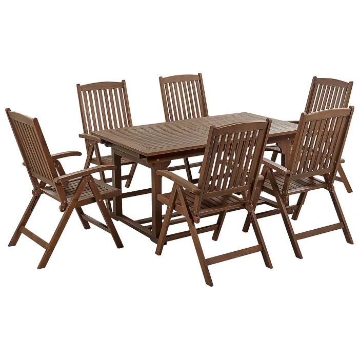 Garden Dining Set 6 Seater AMANTEA Acacia Wood Dark Brown