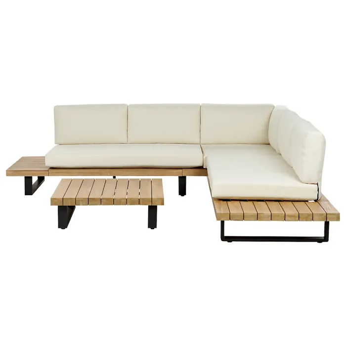 Garden Corner Sofa with Table 5 Seater MYKONOS Right Hand Certified Acacia Wood Off-White