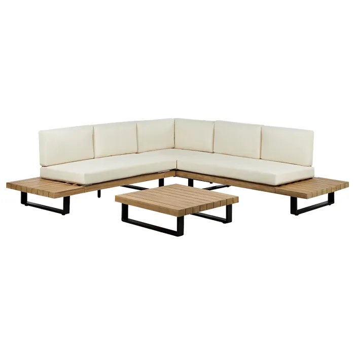Garden Corner Sofa with Table 5 Seater MYKONOS Right Hand Certified Acacia Wood Off-White