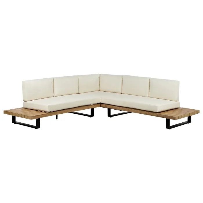 Garden Corner Sofa with Table 5 Seater MYKONOS Right Hand Certified Acacia Wood Off-White