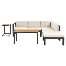Garden Corner Sofa with Table 5 Seater MESSINA Left Hand Metal Beige