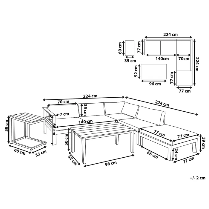 Garden Corner Sofa with Table 5 Seater MESSINA Left Hand Metal Beige