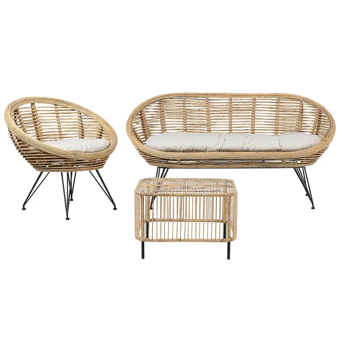 Garden Lounge Set with Table 3 Seater MARATEA/CESENATICO Rattan Natural