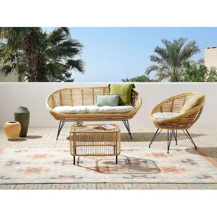 Garden Lounge Set with Table 3 Seater MARATEA/CESENATICO Rattan Natural