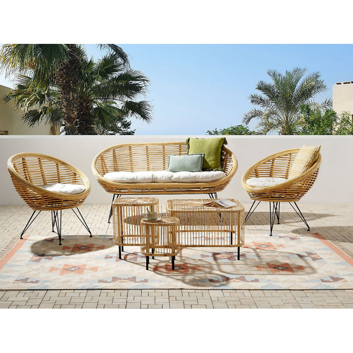 Garden Lounge Set with Table 4 Seater MARATEA/CESENATICO Rattan Natural