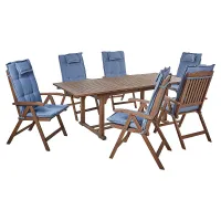 Garden Dining Set 6 Seater AMANTEA with Cushions Acacia Wood Blue