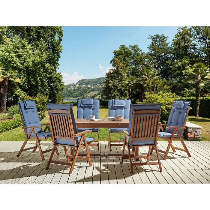Garden Dining Set 6 Seater AMANTEA with Cushions Acacia Wood Blue