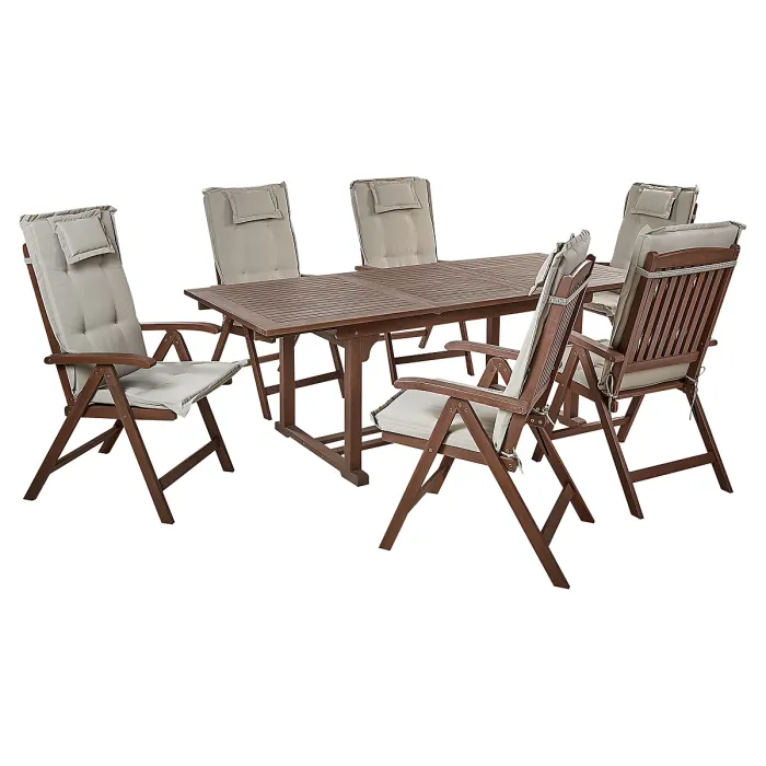 Garden Dining Set 6 Seater AMANTEA with Cushions Acacia Wood Taupe