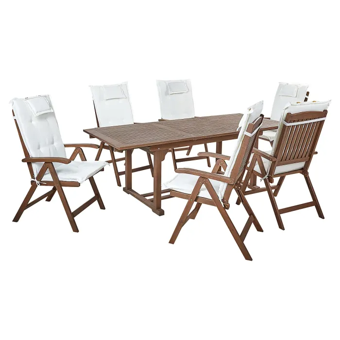 Garden Dining Set 6 Seater AMANTEA with Cushions Acacia Wood Off-White