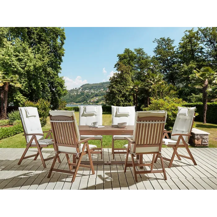 Garden Dining Set 6 Seater AMANTEA with Cushions Acacia Wood Off-White
