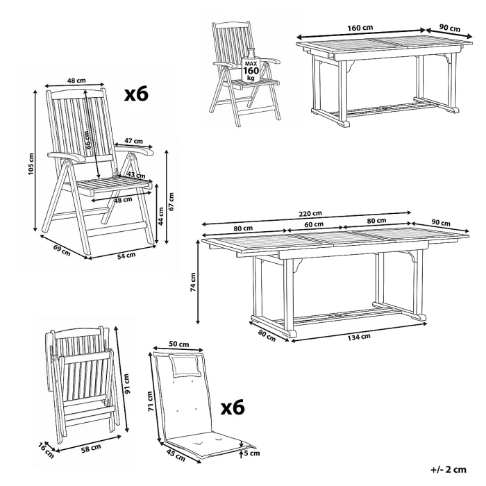 Garden Dining Set 6 Seater AMANTEA with Cushions Acacia Wood Off-White