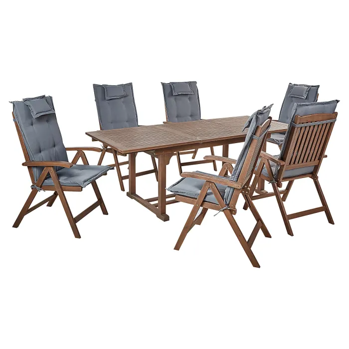 Garden Dining Set 6 Seater AMANTEA with Cushions Acacia Wood Grey