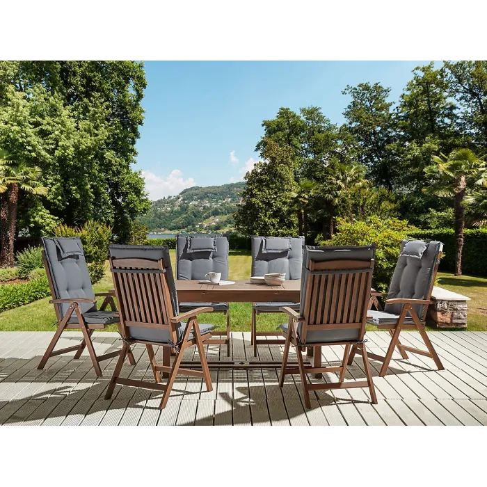 Garden Dining Set 6 Seater AMANTEA with Cushions Acacia Wood Grey