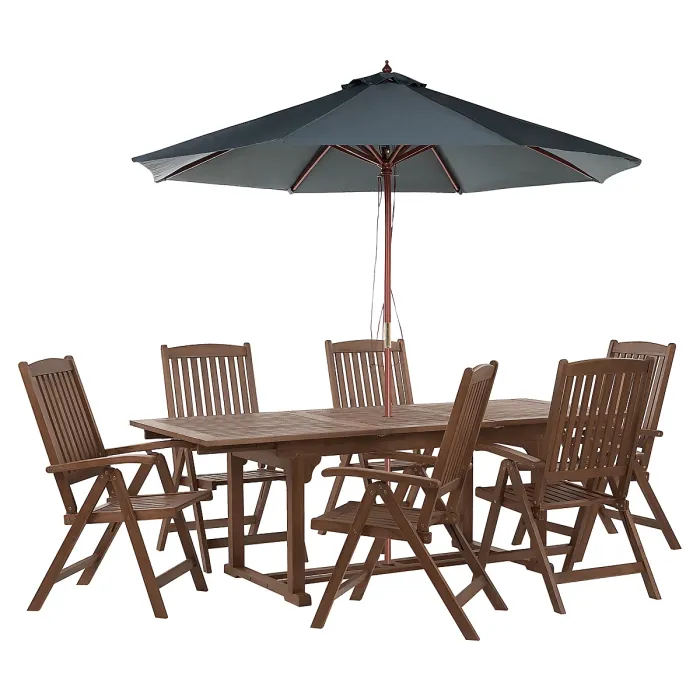 Garden Dining Set 6 Seater AMANTEA with Parasol Acacia Wood Grey