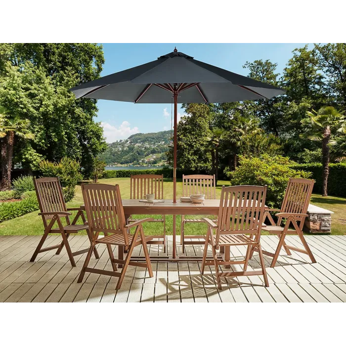Garden Dining Set 6 Seater AMANTEA with Parasol Acacia Wood Grey