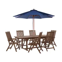 Garden Dining Set 6 Seater AMANTEA with Parasol Acacia Wood Blue
