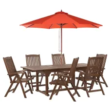 Garden Dining Set 6 Seater AMANTEA with Parasol Acacia Wood Red