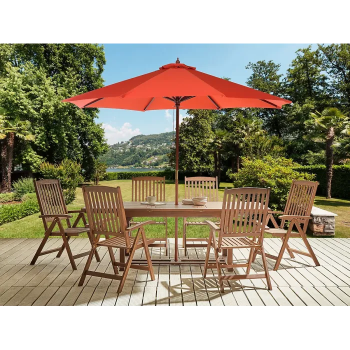 Garden Dining Set 6 Seater AMANTEA with Parasol Acacia Wood Red