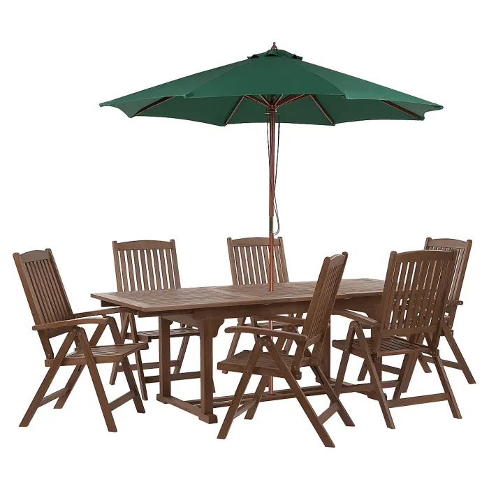 Garden Dining Set 6 Seater AMANTEA with Parasol Acacia Wood Green