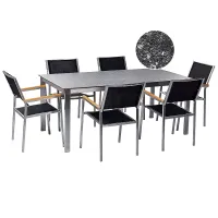 Garden Dining Set 6 Seater COSOLETO/GROSSETO Tempered Glass Granite Effect Black