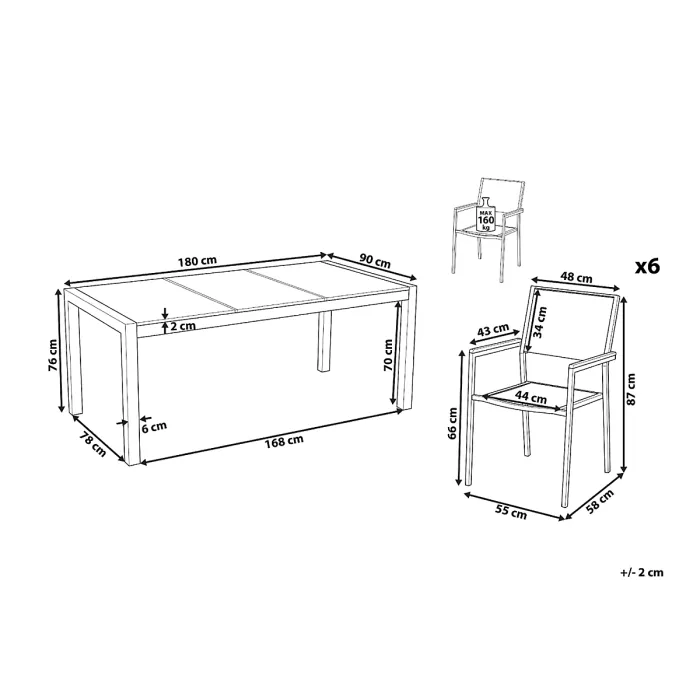 Garden Dining Set 6 Seater COSOLETO/GROSSETO Tempered Glass Granite Effect Black