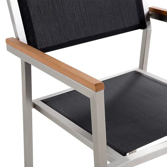 Garden Dining Set 6 Seater COSOLETO/GROSSETO Tempered Glass Granite Effect Black