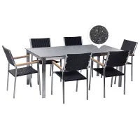 Garden Dining Set 6 Seater COSOLETO/GROSSETO Tempered Glass Granite Effect Black