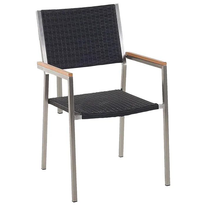 Garden Dining Set 6 Seater COSOLETO/GROSSETO Tempered Glass Granite Effect Black