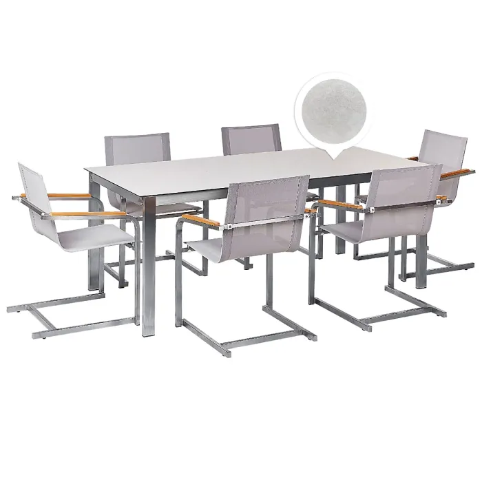 Garden Dining Set 6 Seater COSOLETO Tempered Glass White