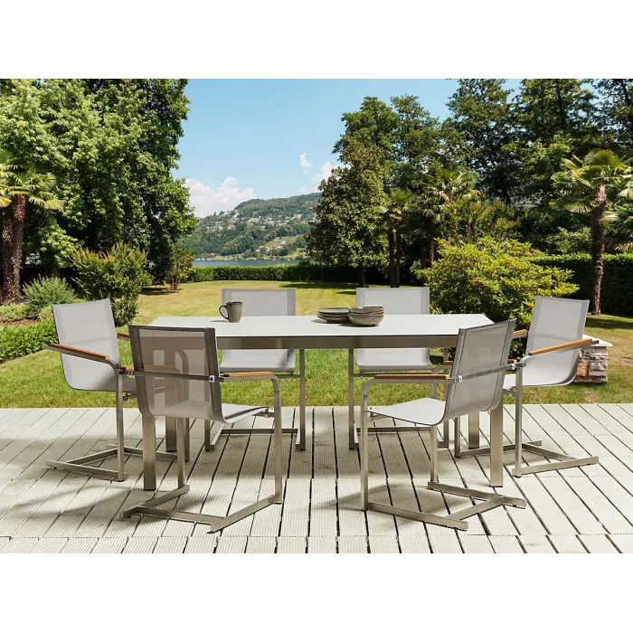 Garden Dining Set 6 Seater COSOLETO Tempered Glass White