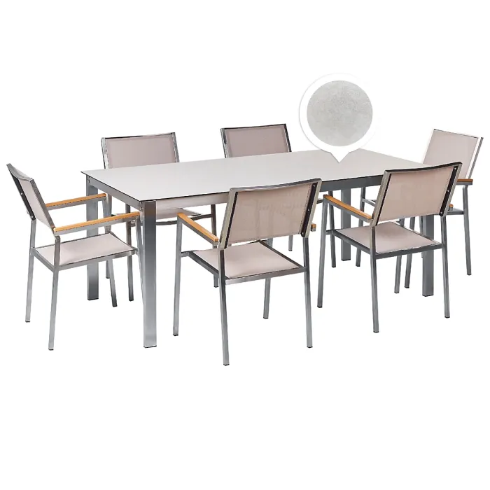 Garden Dining Set 6 Seater COSOLETO/GROSSETO Tempered Glass Marble Effect White/ Beige