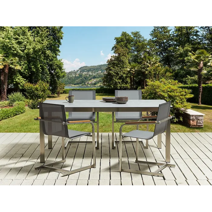 Garden Dining Set 4 Seater COSOLETO Tempered Glass Grey