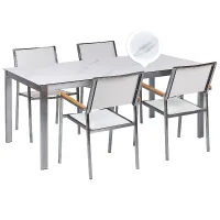 Garden Dining Set 4 Seater COSOLETO/GROSSETO Tempered Glass Marble Effect White Marble