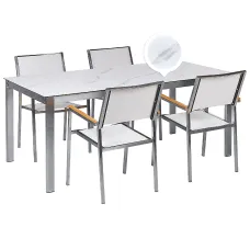 Garden Dining Set 4 Seater COSOLETO/GROSSETO Tempered Glass Marble Effect White Marble