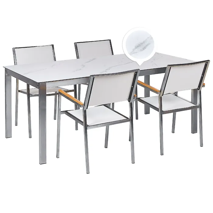Garden Dining Set 4 Seater COSOLETO/GROSSETO Tempered Glass Marble Effect White Marble