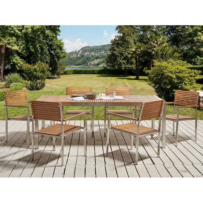 Garden Dining Set 6 Seater VIAREGGIO FSC Certified Teak Wood Brown
