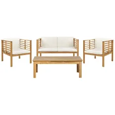 Garden Lounge Set with Table 4 Seater PACIFIC Acacia Wood Off-White