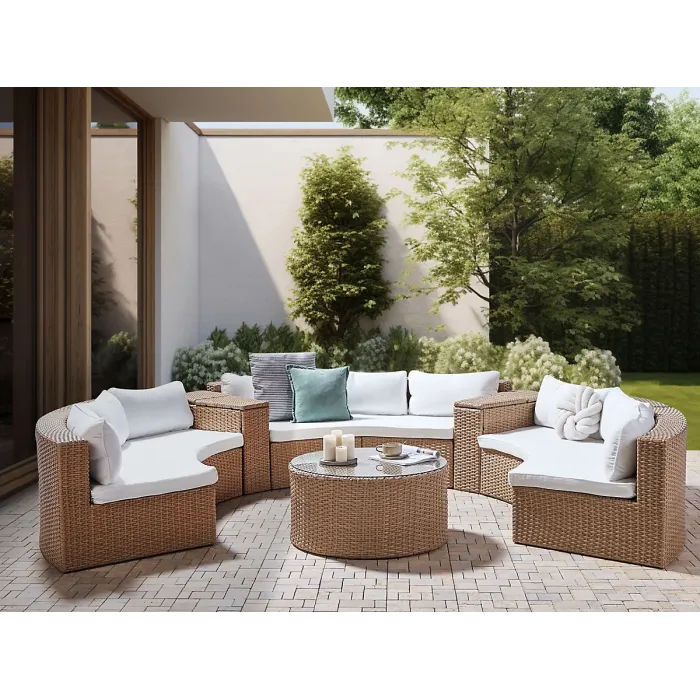 Garden Lounge Set with Table 9 Seater SEVERO PE Rattan Sand Beige