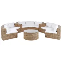 Garden Lounge Set with Table 9 Seater SEVERO PE Rattan Golden Brown