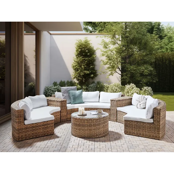 Garden Lounge Set with Table 9 Seater SEVERO PE Rattan Golden Brown