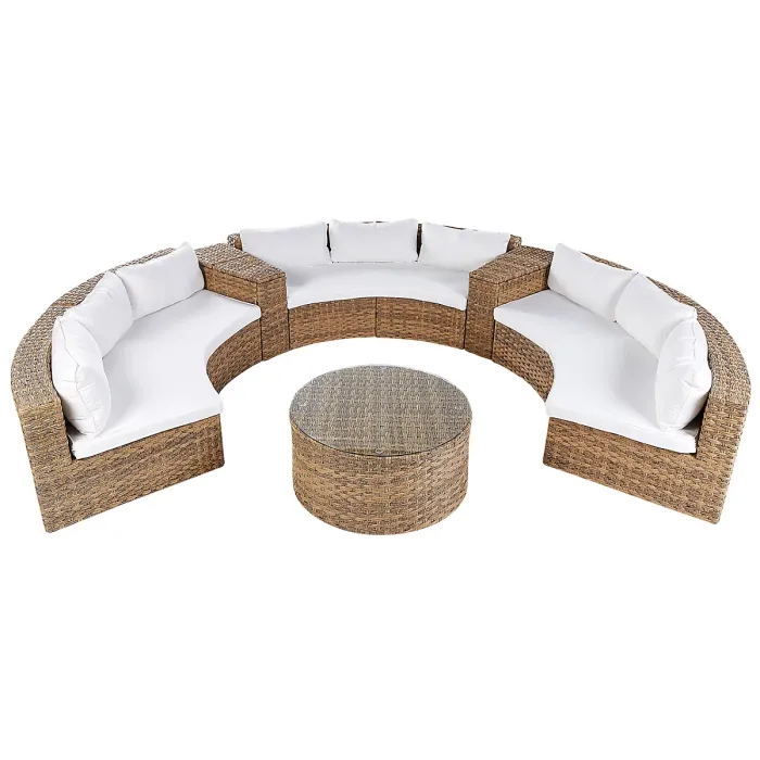 Garden Lounge Set with Table 9 Seater SEVERO PE Rattan Golden Brown