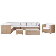 Garden Lounge Set with Table 8 Seater XXL Right Hand Modular PE Rattan Sand Beige